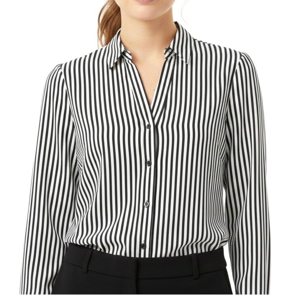The‎ Limited Button Up Women XS Black White Striped Long Sleeve Blouse